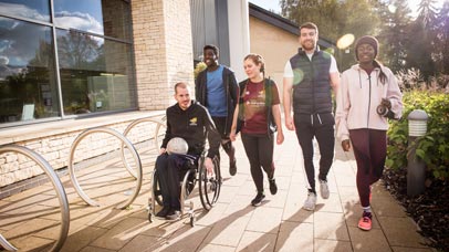 Students walking around campus