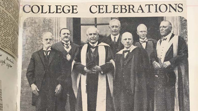 Newspaper clipping of College celebrations with the Attenboroughs