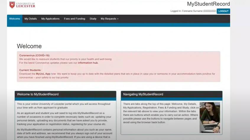 Screenshot of MyStudentRecord video to show students how to initiate the withdrawal process