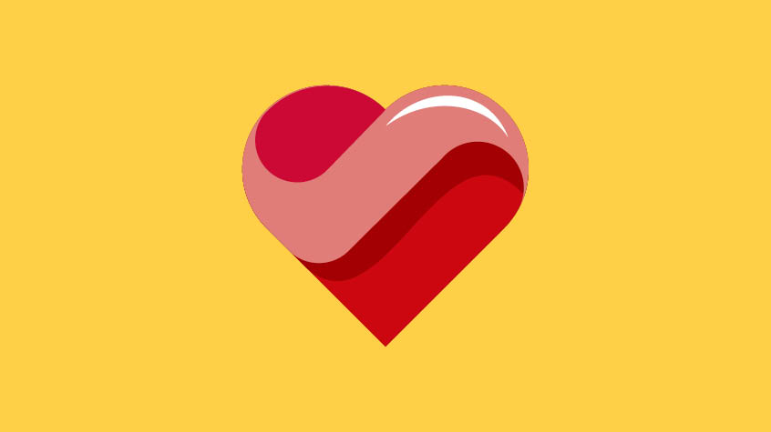 Red heart on a yellow background