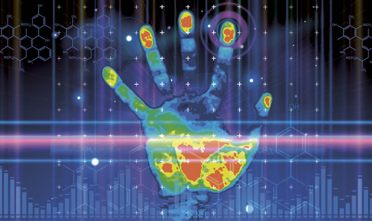handprint depicted as a heat scan